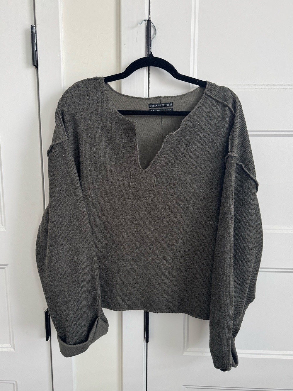 Urban Outfitters Olive Long-Sleeve V-Notch Knit Top